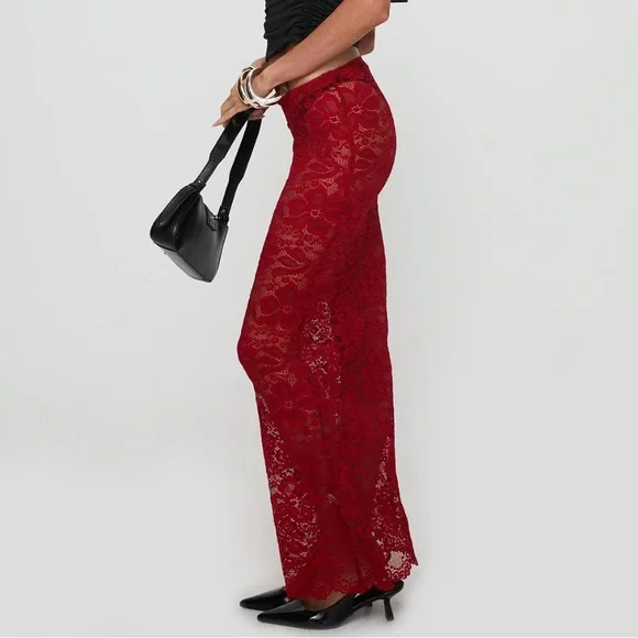 Princess Polly Lombardio Mesh Lace Maxi Skirt Burgundy - Picture 3 of 7